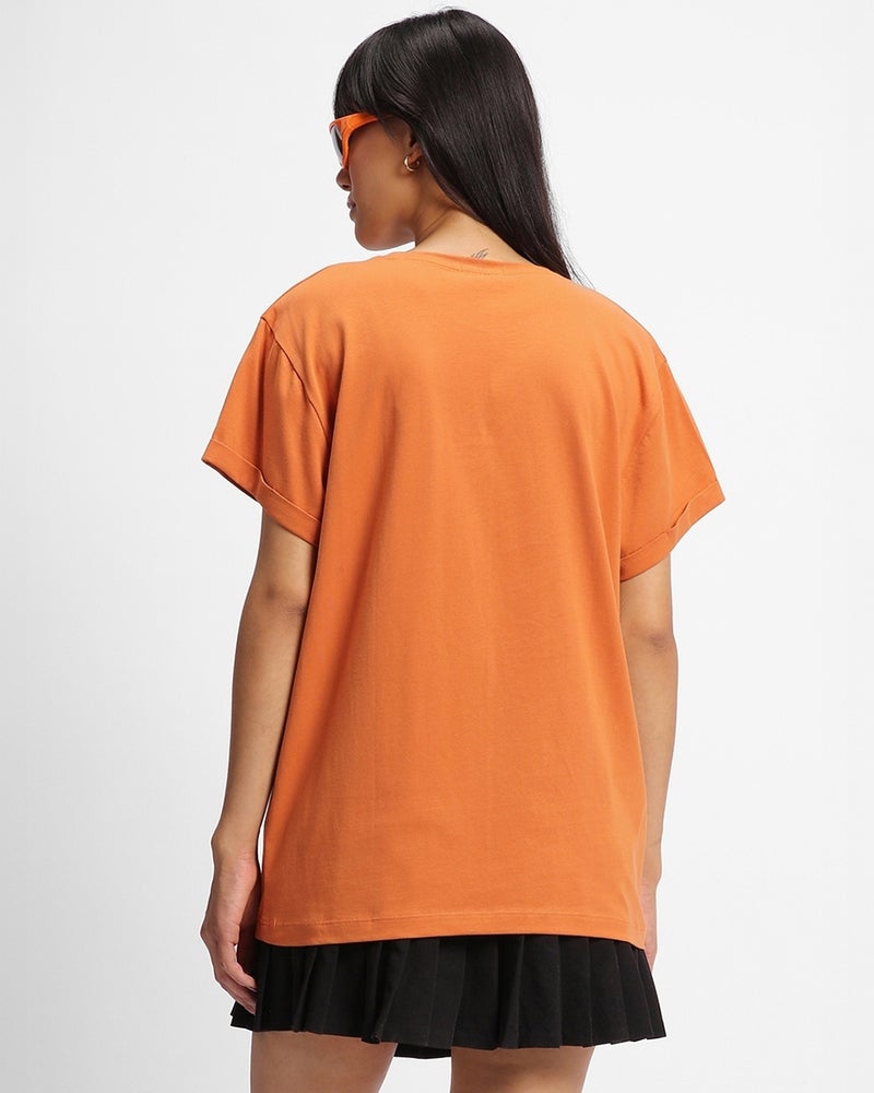 bewakoof Women's Orange Messy Bun Typography Boyfriend T-shirt - Image 3